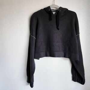ZARA Knit Cropped Hooded Sweater Warm Gray Oversized Fit Cozy Core Hoodie M